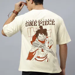 crazybee Men Graphic Print Round Neck Pure Cotton Beige T-Shirt image 1