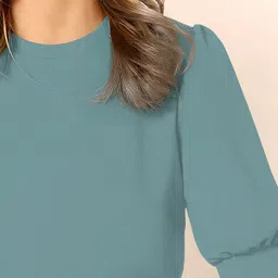 dream beauty fashion Casual Puff Sleeves Solid Women Blue Top image 5
