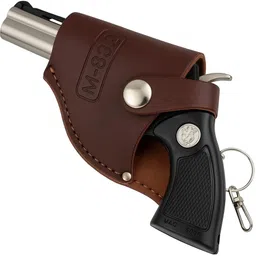 praliptha Gun-Shaped Refillable Cigarette Lighter in Leather Holster with Keychain Ring Pocket Lighter image 2