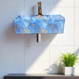 clayramic Premium Quality Designer Ceramic (2 In 1)Wash basin (M-12x16x5-Tap-1081) (12x16x5)(Tap-1081)(2 In 1) Wall Hung Basin image 2