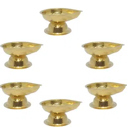 rjd Round Shape Diya With Stand Pure Brass (Pack of 6) Table Diya Set-picture-24