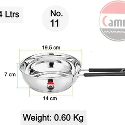 camro Extra DEEP Fry PAN Induction Bottom ( 11 No.) Fry Pan 19.5 cm diameter 1.4 L capacity image 2