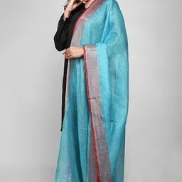 aamir fashion textile Linen Blend Self Design Light Blue Women Dupatta image 2