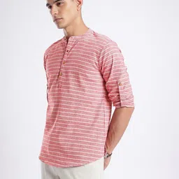 anouk rustic Men Striped Cotton Blend Straight Kurta image 4