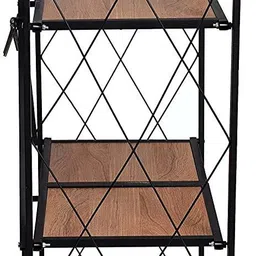 iris 4-Tier Foldable Storage Shelves, Wide Folding Wooden Shelf with Caster Wheels for Garage, Kitchen, Home, Closet, Office, No Assembly Needed Engineered Wood Open Book Shelf image 4