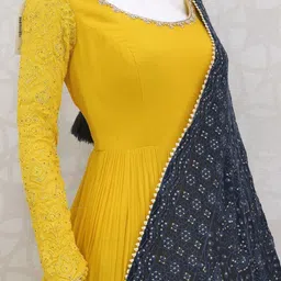 pratyam fashion Embroidered Georgette Semi Stitched Anarkali Gown image 2