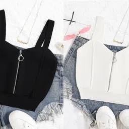 london belly Pack of 2 Casual Sleeveless Solid Women White, Black Top-picture-27