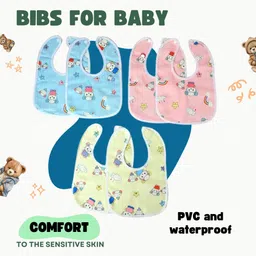sarvatapana Bibs for Baby Button Printed Stylish Set of 9 PVC Waterproof Infant Apron image 2