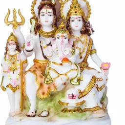 Marble Look Lord Shiv Parivar Idol Shiv Parwati God Shiva Family Decorative Showpiece - 26 cm-image-66
