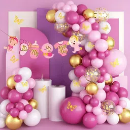decor sparks 76pcs Pink & Golden Butterfly Birthday Decoration Kit with Foil Balloons-picture-45