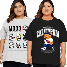 elite soul Pack of 2 Women Printed Round Neck Cotton Blend Multicolor T-Shirt-picture-41