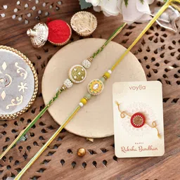 voylla Thread Traditional Inspired Men's Lightly Embellished Thread Rakhis Mauli Thread Chawal Roli PackSet-picture-18