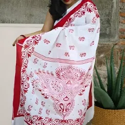 happy creation Woven Jamdani Handloom Cotton Blend Saree-picture-13