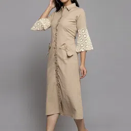 get glamr Women A-line Beige Midi/Calf Length Dress image 3