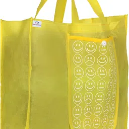 heart home Foldable Reusable Smiley Printed Shopping Bag with One Small Pocket (Yellow) Grocery Bag-picture-16