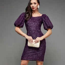 miss chase Women Bodycon Purple Above Knee/Mid Thigh Length Dress image 1