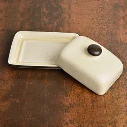 stylemyway Ceramic Butter Dish with Lid (Off White, Height - 8 cm) | Butter Pot | Butter Dish Serving Set image 2