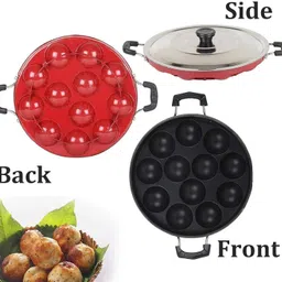 vinzesta Non Stick Appam Patra 12 Cavity with Lid | Paniyaram/Appam Pan (Red) Paniarakkal with Lid 1 L capacity 22 cm diameter image 4