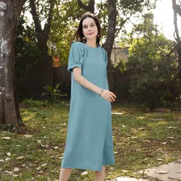 purvaja Women A-line Light Blue Below Knee Dress image 1
