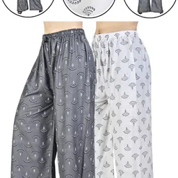 4k fashion Pack of 2 Women Relaxed White, Grey Viscose Rayon Trousers-picture-31