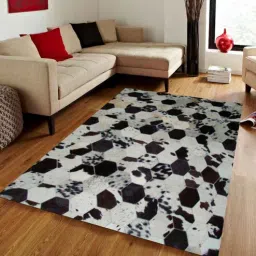 dazzhome Grey and Black Hair On Leather Geometrical Hand Woven 6ftX9ft Carpet-picture-32