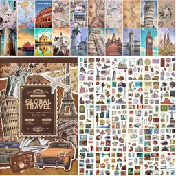 zoriada 300 Pre-Cut Washi Stickers & 20 Scrapbook Papers for Travel Journaling Theme, Scrapbook Kit-picture-20