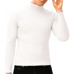 copehi Pack of 2 Men Self Design, Solid Turtle Neck Cotton Blend White, Black T-Shirt image 5