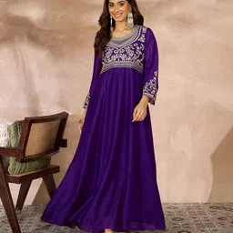 tasrika Embroidered Silk Blend Stitched Flared/A-line Gown image 2