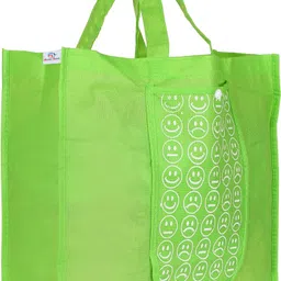 heart home Foldable Reusable Smiley Printed Shopping Bag with One Small Pocket (Green) Grocery Bag-picture-18
