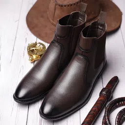 louis stitch Coffee Brown Chelsea Boots for Riding Biking for Men - RGPDCL - UK 6 Boots For Men image 3