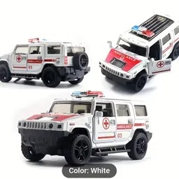 indusbay 4 Inch Metal Diecast Ambulance SUV Toys Vehicle Openable Doors Pull Back Jeep image 3