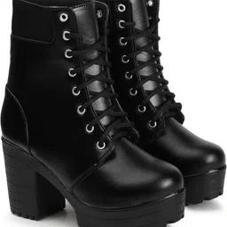 franino paris Women's Round Toe Boots Lace Up Chunky Block Heel Boots for Women Boots For Women image 4