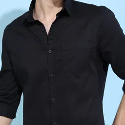 highlander Men Slim Fit Solid Mandarin Collar Casual Shirt image 4