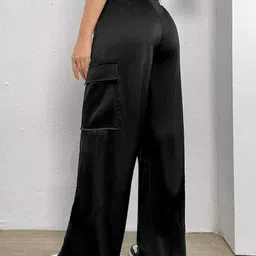 next one Women Loose Fit Black Lycra Blend Trousers image 3