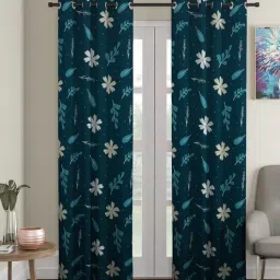 cortina Green Floral Polyester 9 Ft Semisheer Eyelet Door Curtains (Set of 2)-picture-19