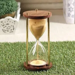 exim decor Brass and Wood Sand Timer Yellow 5.5" Sand Clock-picture-15
