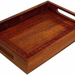Sheesham Wooden Carving Serving Tray Handmade & Handcrafted Rectangular Serving Platter, Multipurpose Wood Tray Serving Set-image-22