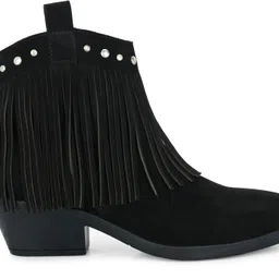 dressberry Black Leather Suede Chelsea High Top Regular Boots For Women image 4