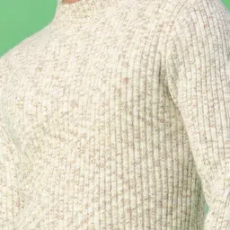 v-mart Men Self Design Round Neck Beige Sweater image 4