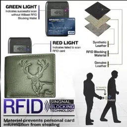 wild napa Men Green Genuine Leather RFID Wallet image 4