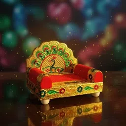 Gopal Ji wooden multicolour singhasan with peacock 6 Decorative Showpiece - 5 cm-image-13