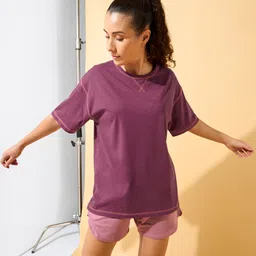 cult Women Solid Round Neck Polycotton Maroon T-Shirt-picture-14