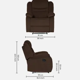 mintwud from pepperfry Tsurugi Velvet 1 Seater Manual Recliner in Brown Colour image 2