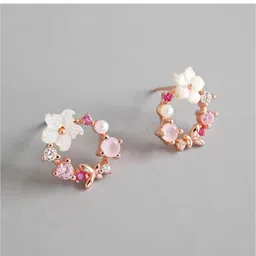 rv yuwon Western princess korean trendy beautiful pink stud earrings Cubic Zirconia Brass Stud Earring-picture-21