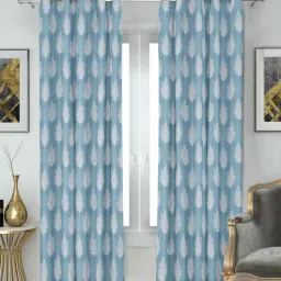 neela home Aqua Polyester Floral 7Ft Semisheer Eyelet Door Curtain (2 Pc)-picture-28