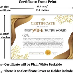 aanyacentric A4 Size 8.3x11.7inches World Best Wife Certificate For Lover Partner Greeting Card image 3