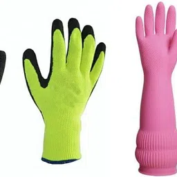 ss & ww 2 PAIR COMBO ONE RUBBER LATEX WATER RESISTANT FOR WASHING CLEANING LONG SLEEVE AND OTHER BLACK RUBBER COATED USED FOR WORK IN HOMES AS WELL AS WELL OUTDOOR Nitrile, SyntheticSafety Gloves-picture-11