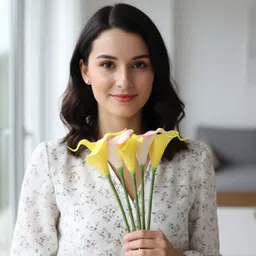 ikko Calla Lily Bunch for Vase & Home Decor, Living Room Corner Table, Diwali Decor, White, Yellow Callalily Artificial Flower image 2