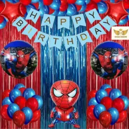 kr HAPPY BIRTHDAY DECORATION WITH SPIDERMAN THEME RED BLUE BALLOON BLUE RED CURTAIN-picture-26