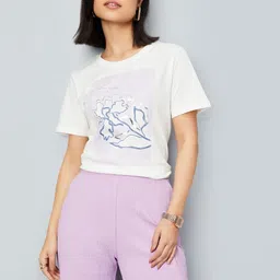 max Women Printed Round Neck Pure Cotton White T-Shirt-picture-45
